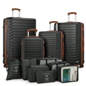 4-Piece Hardside Luggage Set (20/24/28/32 Inch) With 7 Packing Bags