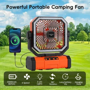 20000mAh Rechargeable Oscillating Camping Fan with LED Lantern